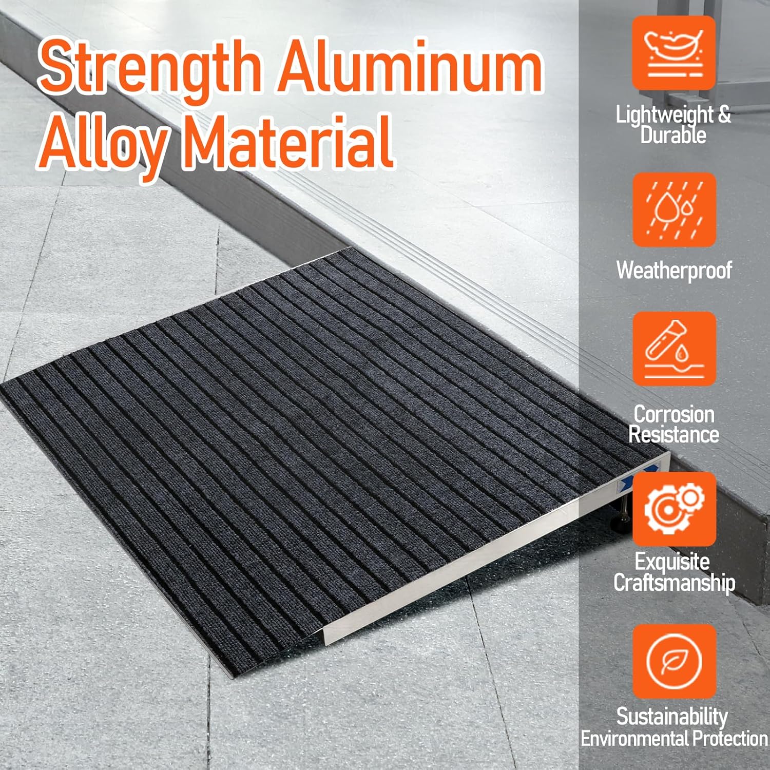 Aluminum Wheelchair Threshold Ramp for Doorways, Adjustable Height

