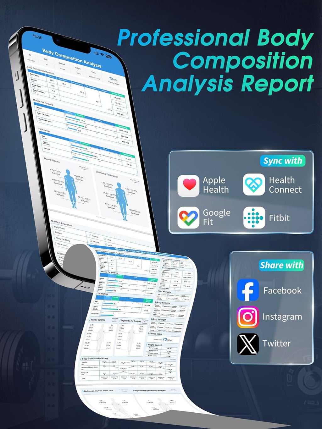 Bluetooth Body Composition Scale with 8 Electrodes, BMI, Fat, Muscle, LED Display

