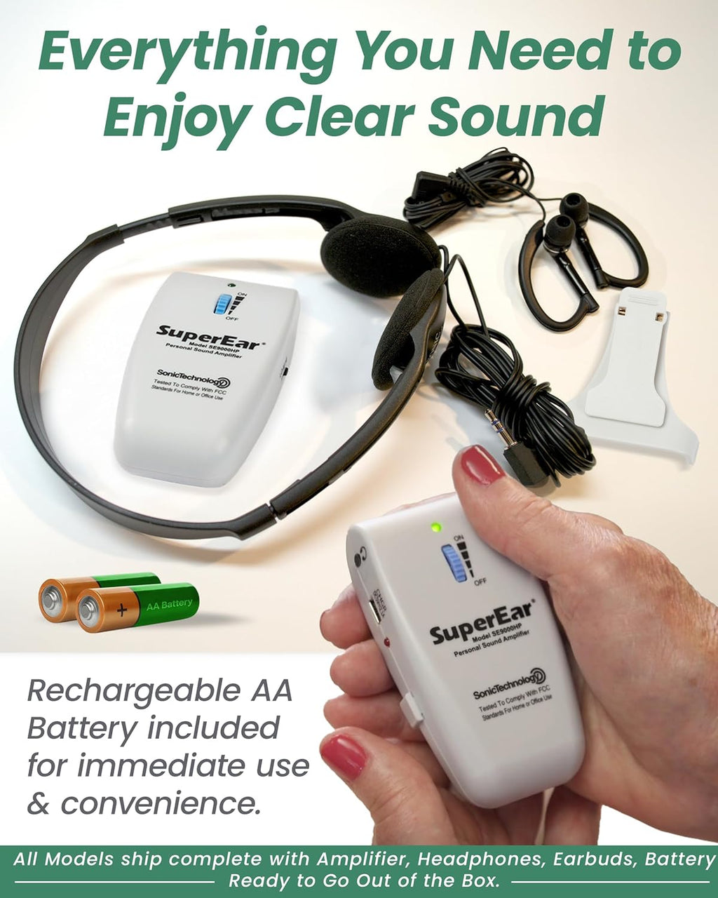 SuperEar Personal Sound Amplifier for Seniors, Rechargeable Listening Amplifier

