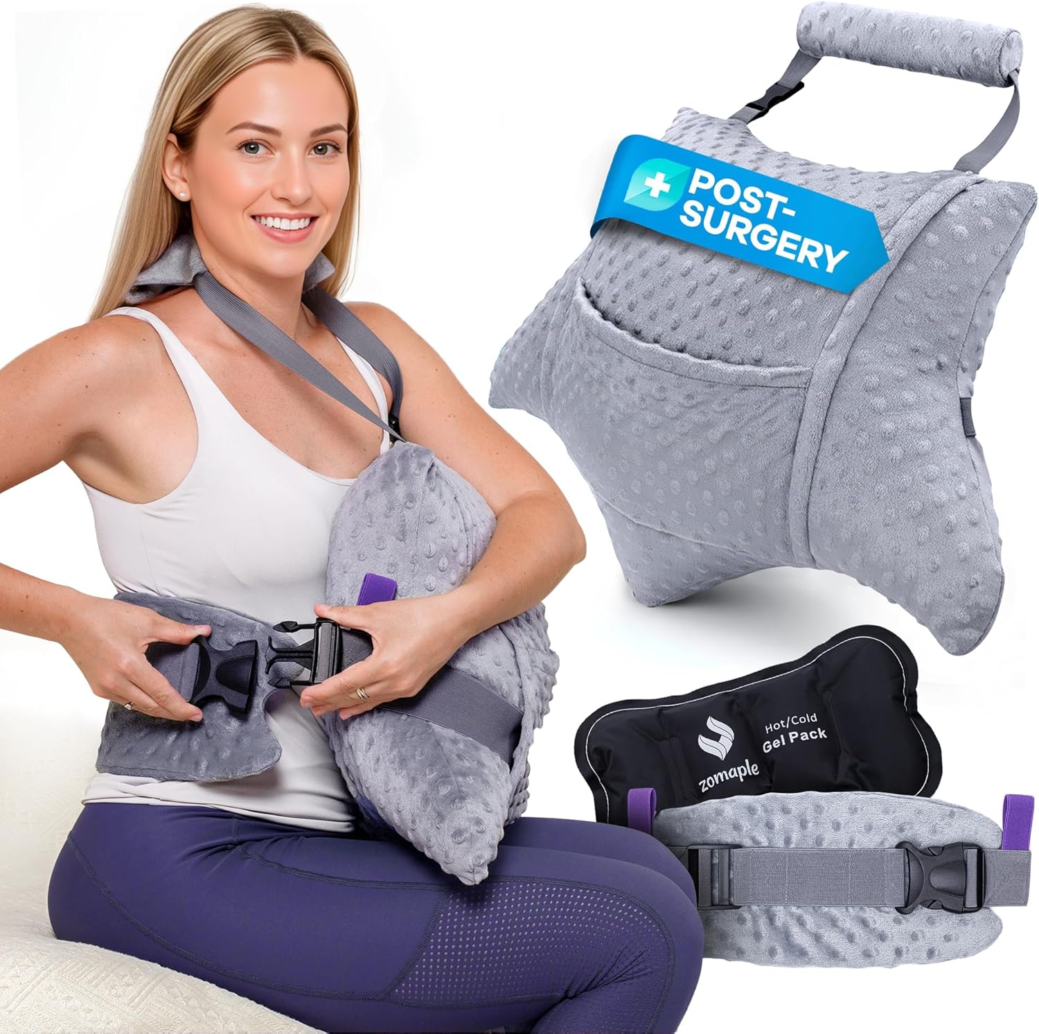 Zomaple Recovery Hysterectomy Pillow with Strap, Gel Pack & Lumbar Support

