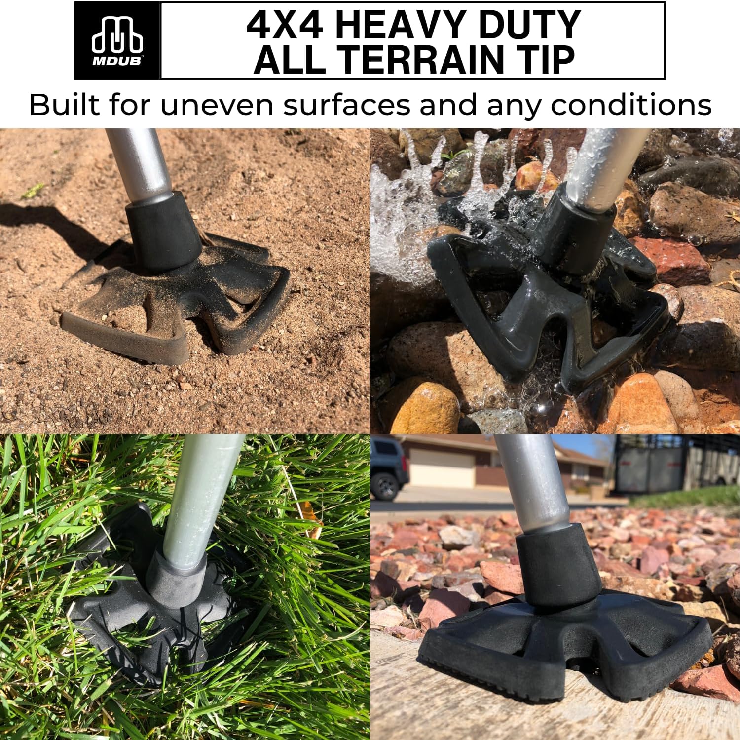 MDUB Medical All-Terrain Cane Feet for Walking Sticks, Heavy-Duty Rubber Traction

