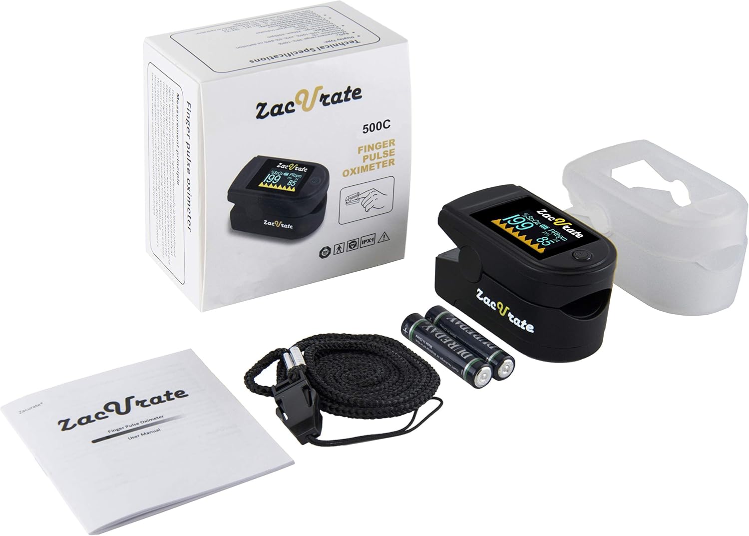 Zacurate 500C Elite Fingertip Pulse Oximeter with Silicon Cover, Batteries & Lanyard


