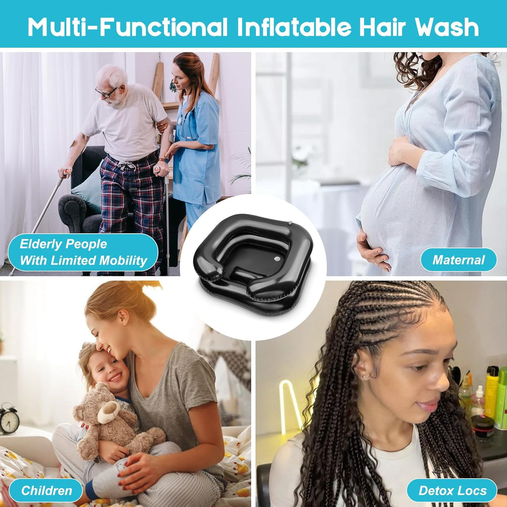 Inflatable Shampoo Basin Portable Shower Bag for Hair Washing, Bedside Detox Tub

