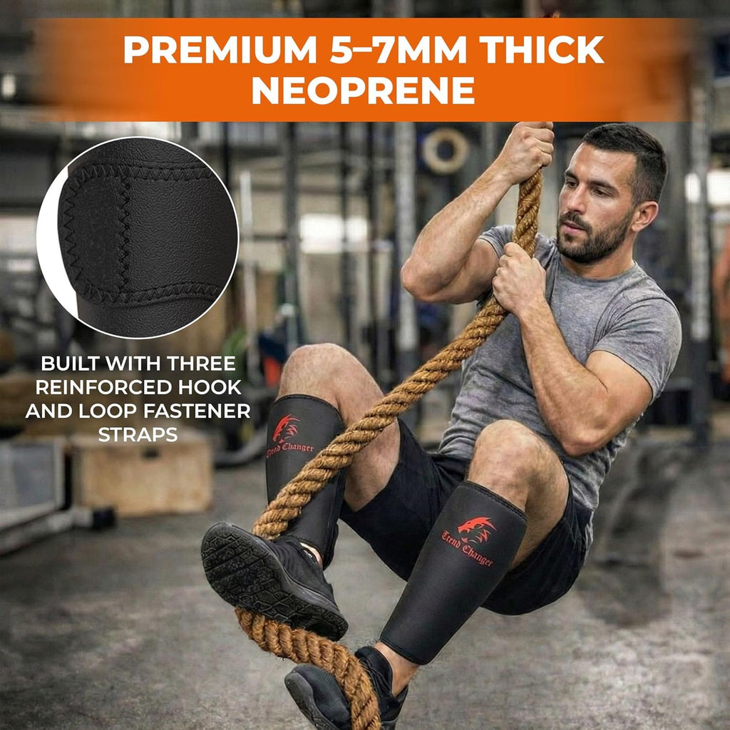 Trend Changer Neoprene Weightlifting Shin Guards with Calf Support Brace, Pair

