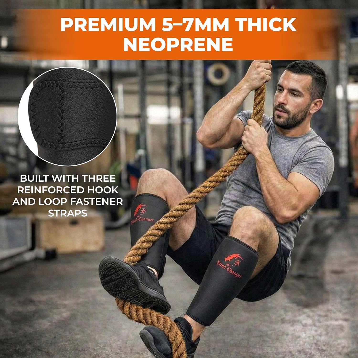 Trend Changer Neoprene Weightlifting Shin Guards with Calf Support Brace, Pair

