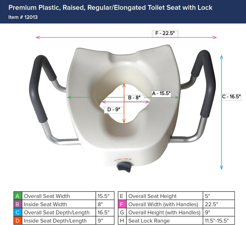 Drive Medical Premium Raised Toilet Seat with Locking Handles and Padded Armrests

