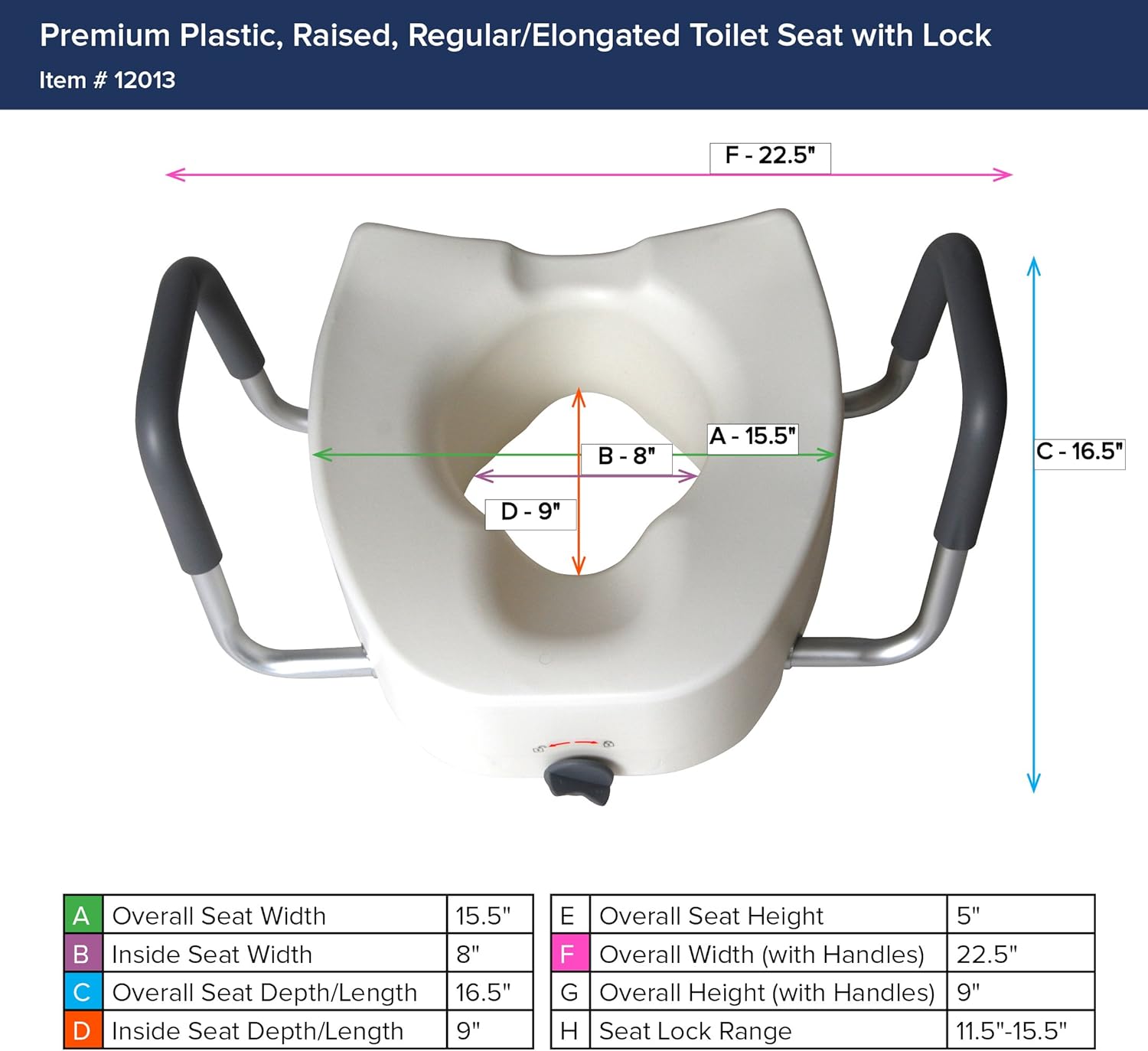 Drive Medical Premium Raised Toilet Seat with Locking Handles and Padded Armrests

