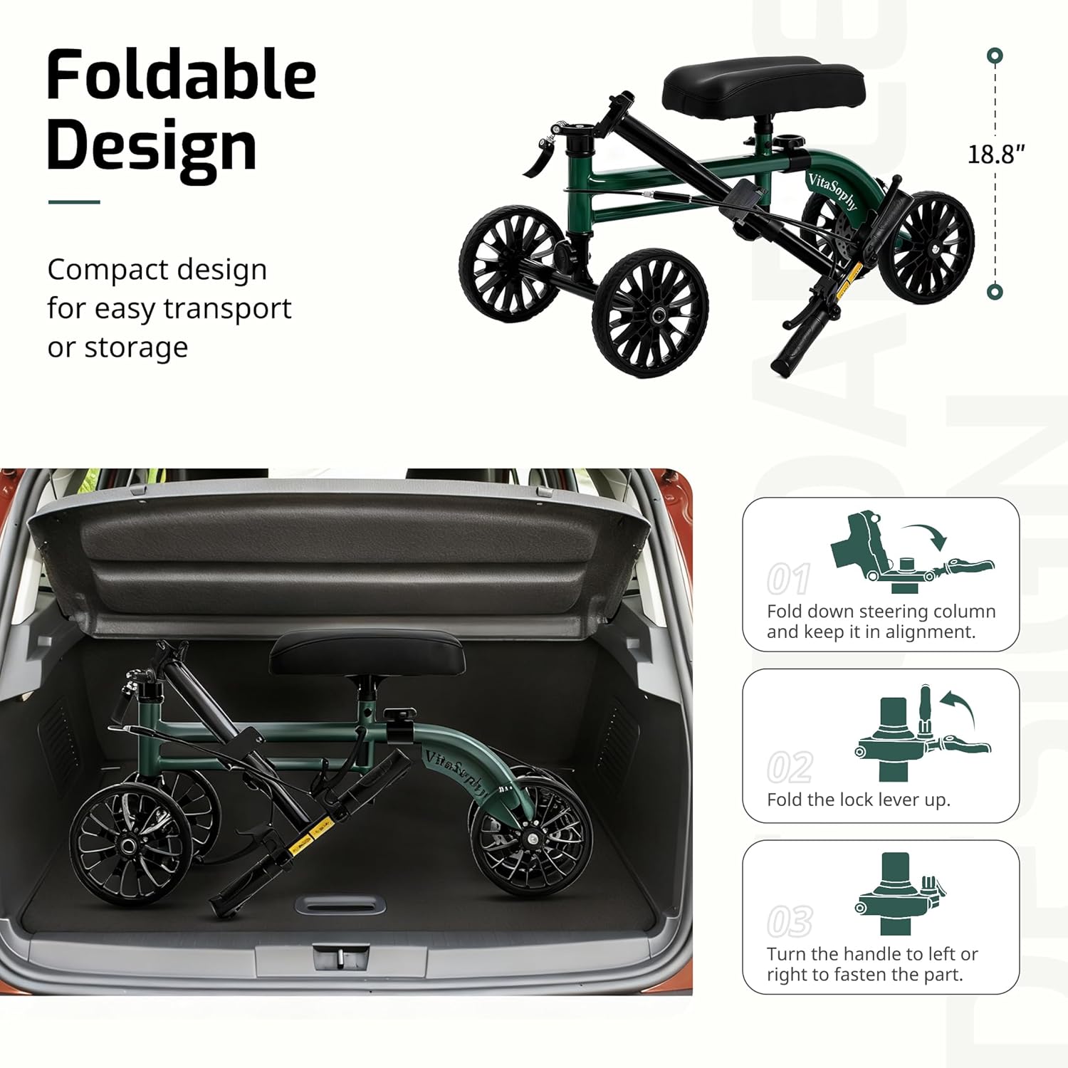 VitaSophy Steerable Knee Scooter with Disc Brake, Foldable Knee Walker for Adults

