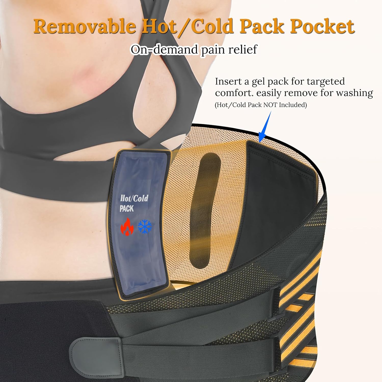 JIUFENTIAN Copper Lower Back Brace with Removable Dual Spine Rods & Therapy Pocket

