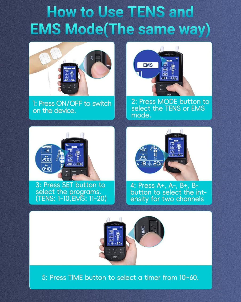 Comfytemp Dual Channel TENS & EMS Muscle Stimulator for Pain Relief, 24 Modes

