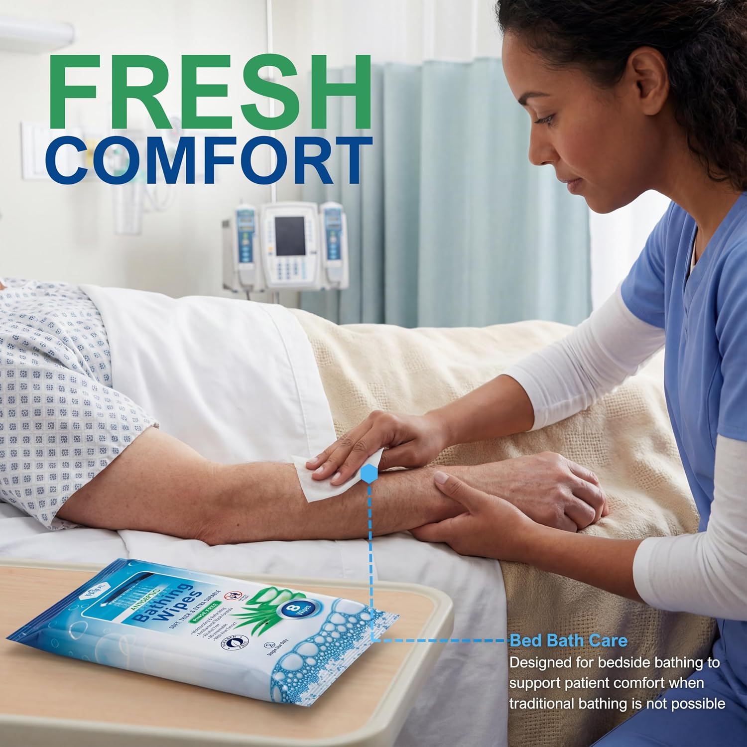 MED PRIDE Hospital Wipes for Bathing, Waterless Rinse-Free Adult Bath Wipes

