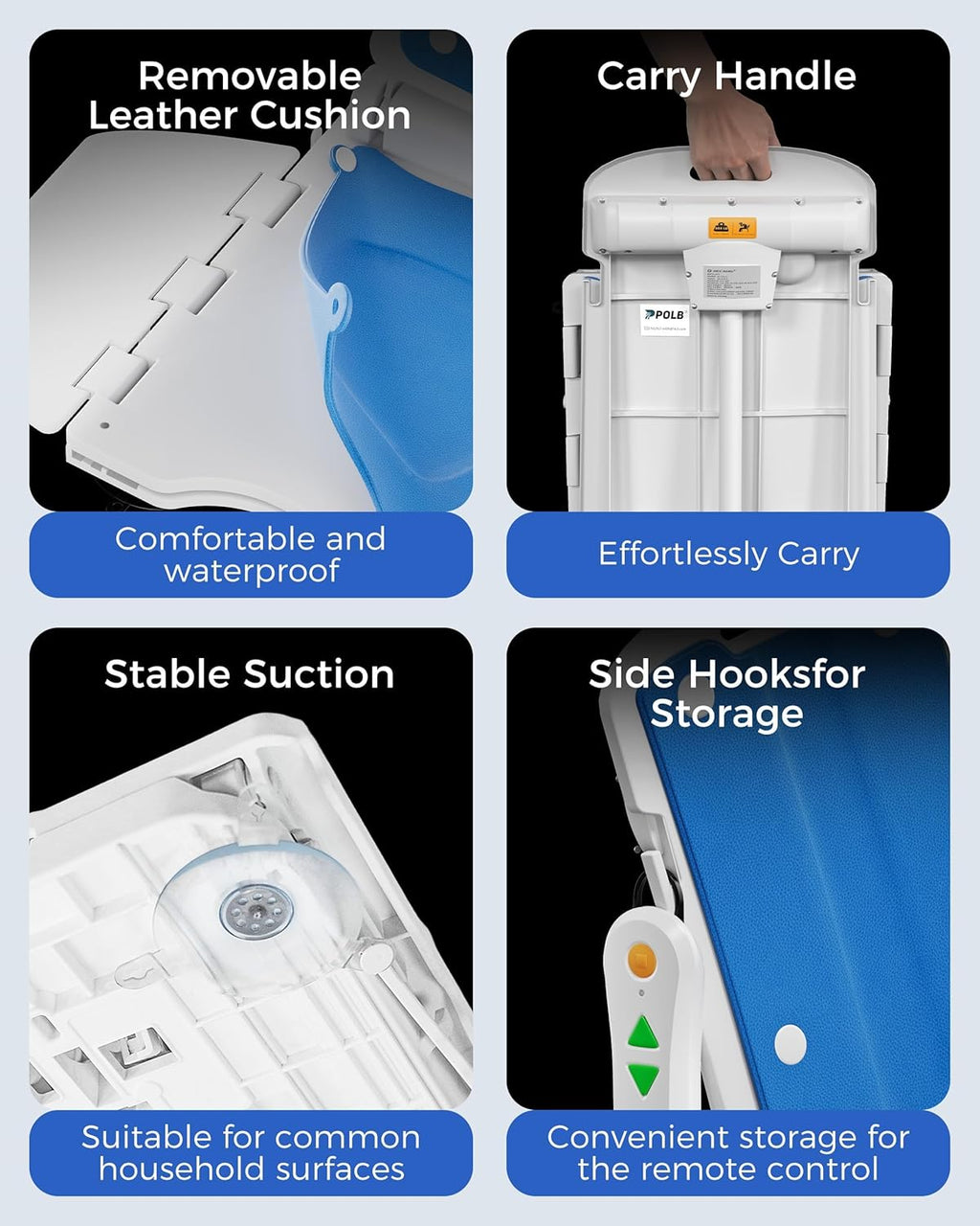 PPOLB Electric Floor & Bath Chair Lift for Seniors, Wireless Rechargeable, Waterproof

