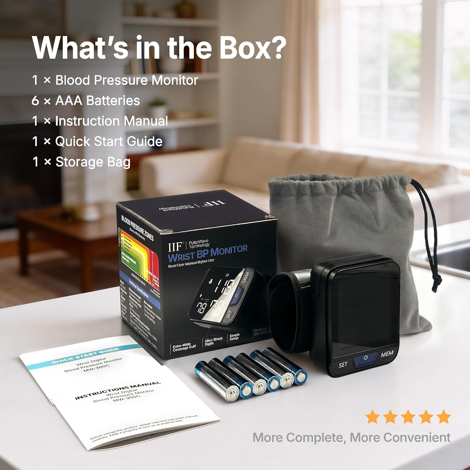 Wrist Blood Pressure Monitor with Large Backlit Display, Voice Guidance, 2-User Memory

