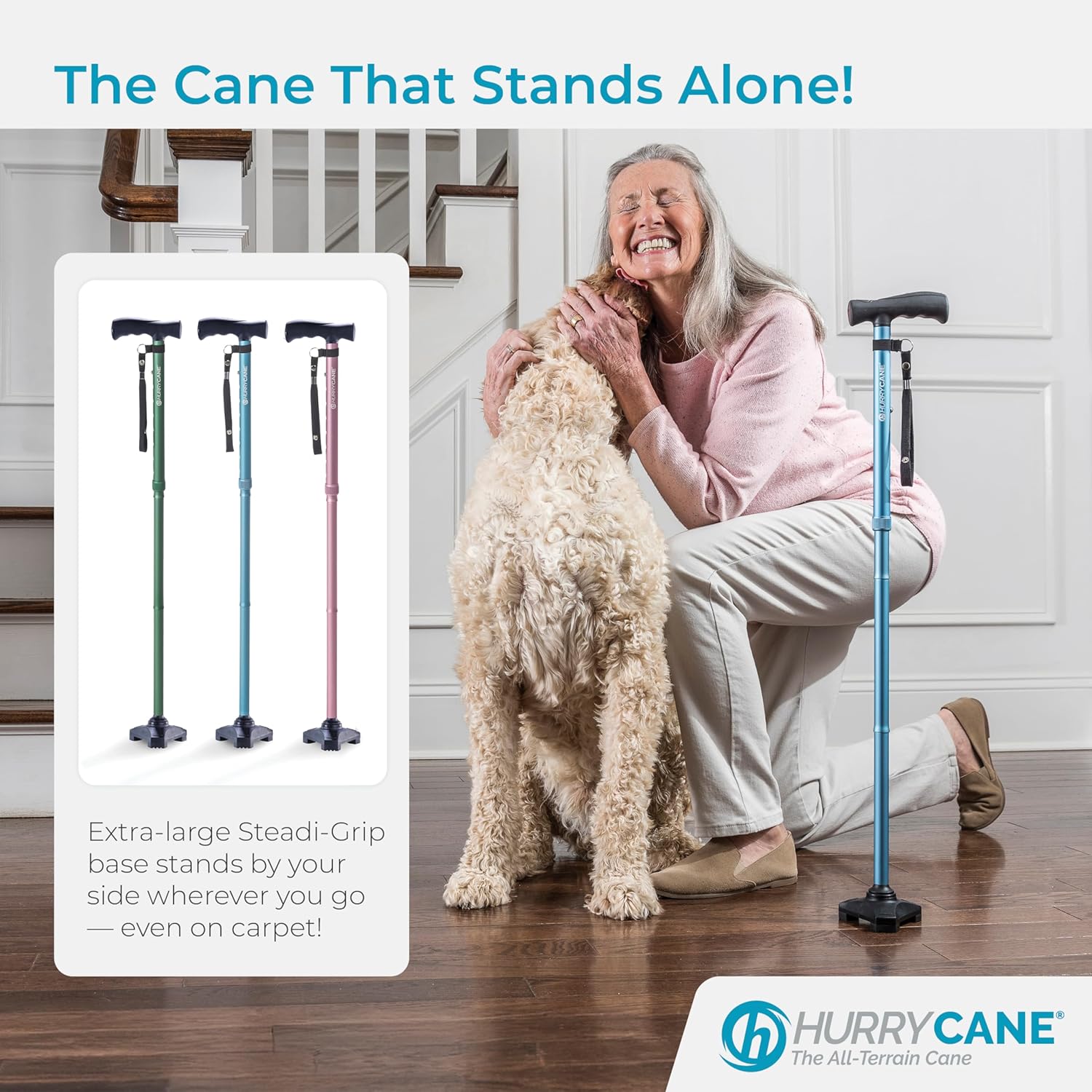 HurryCane HCANE Freedom Edition Foldable Walking Cane with T Handle

