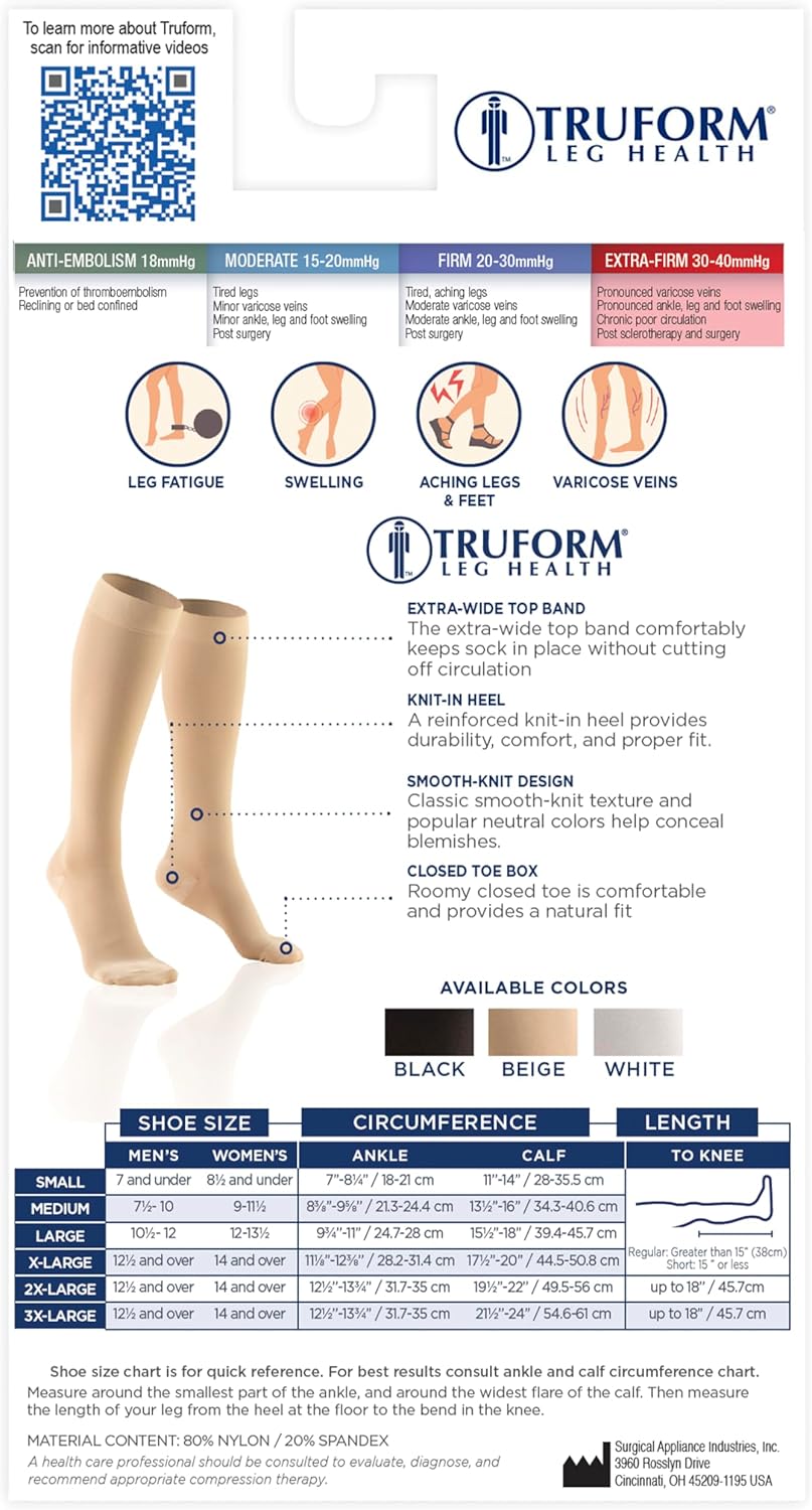 Truform 8845 30-40 mmHg Compression Stockings, Knee High, Closed Toe

