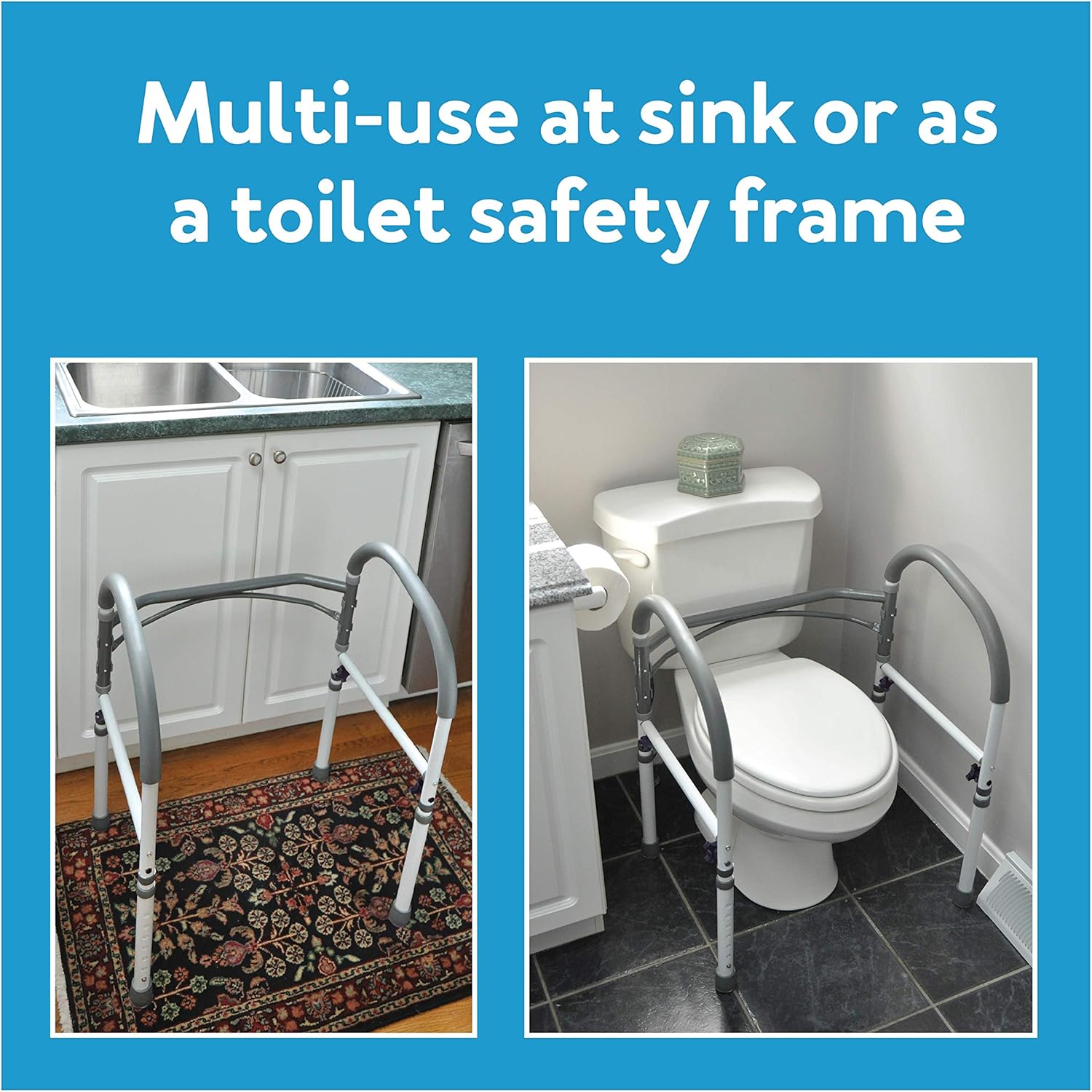 Carex Adjustable Toilet Safety Rail with Handles, Non-Slip Padded Grab Bar Frame

