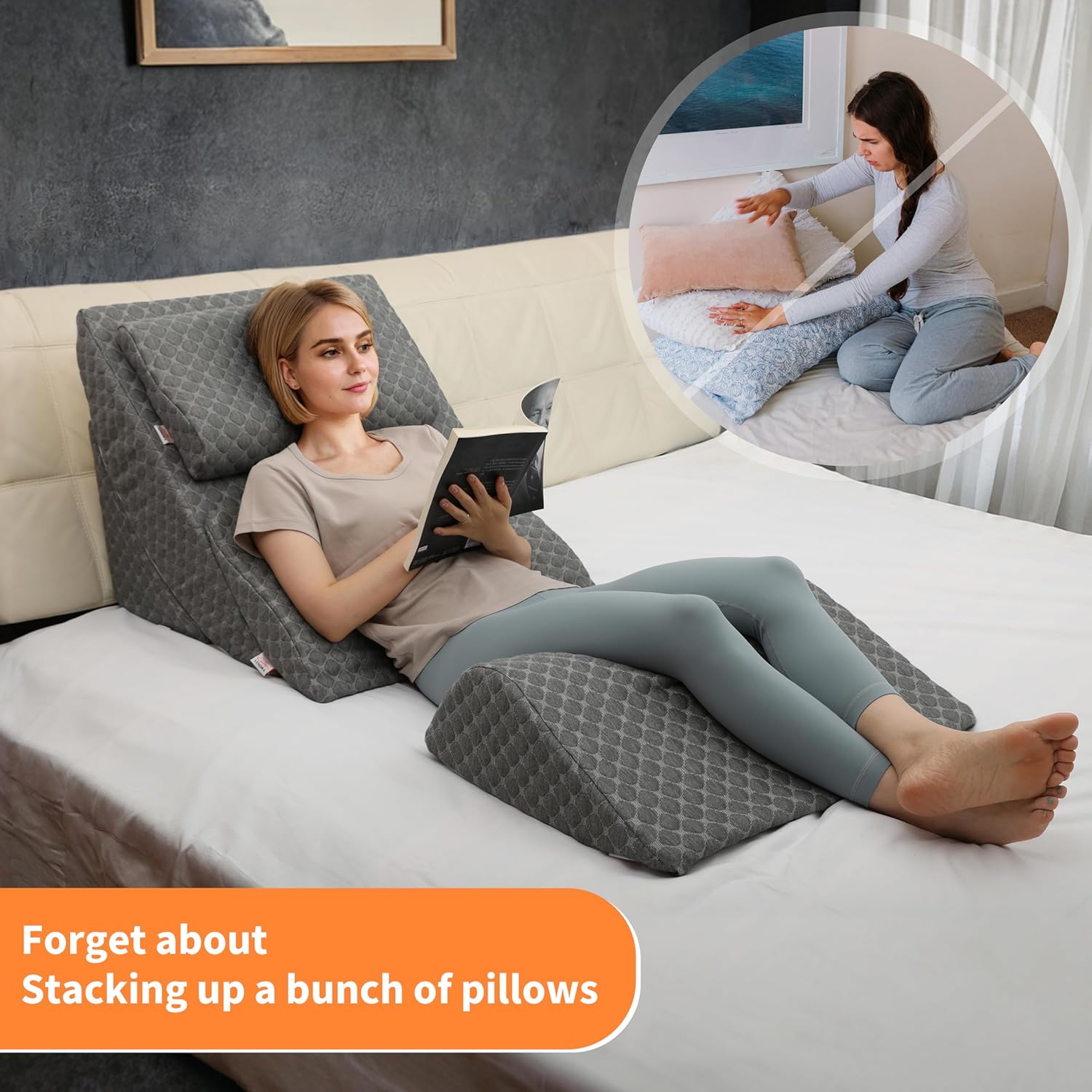 Lenora Adjustable Bed Wedge Pillow System for Back, Legs, Post-Surgery Recovery

