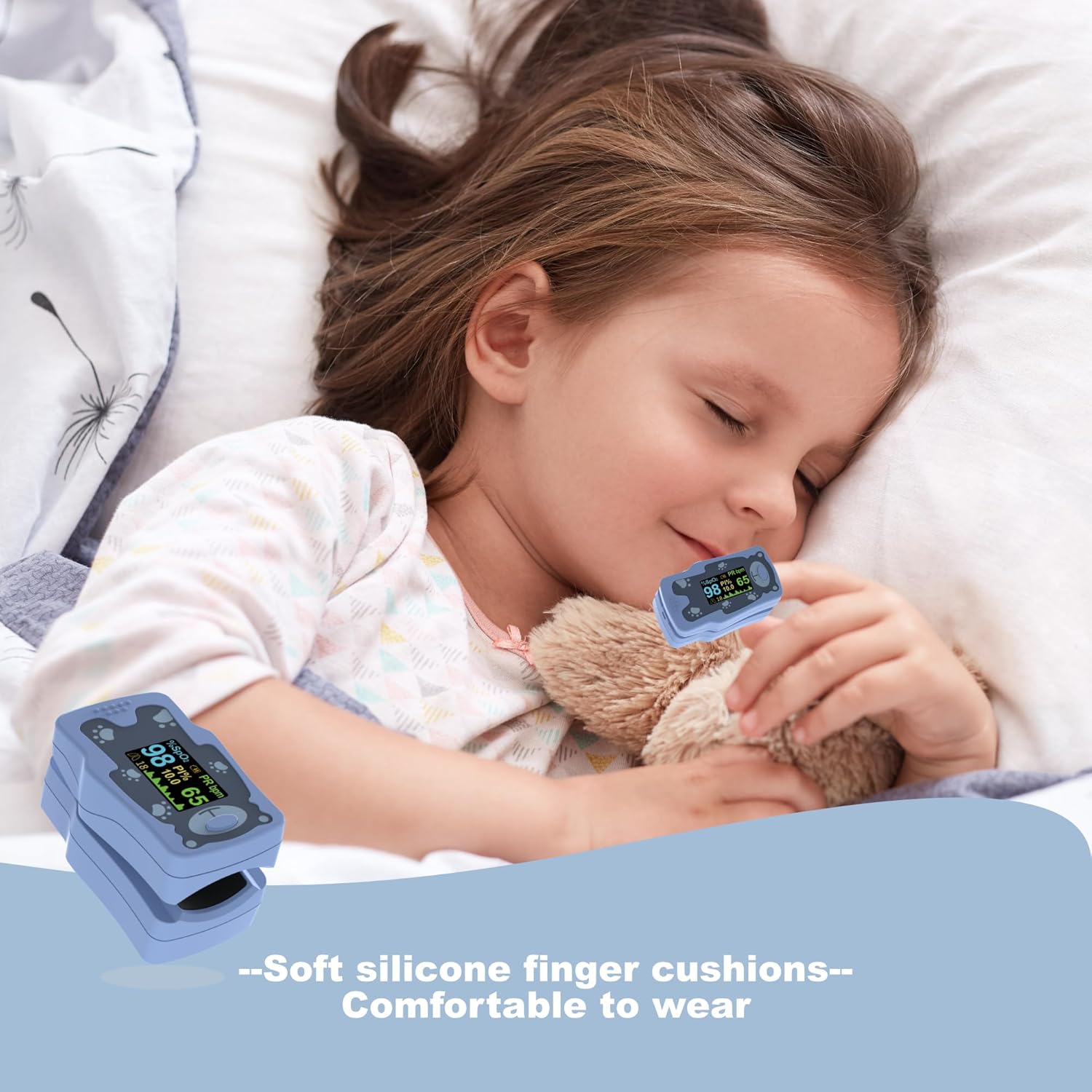 VOLUETH Kids Finger Pulse Oximeter OLED SpO2 Heart Rate Respiratory Rate

