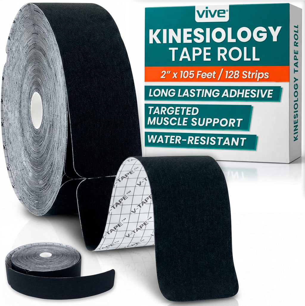 Vive Kinesiology Tape Roll, Precut Sports Strips for Muscle and Joint Support

