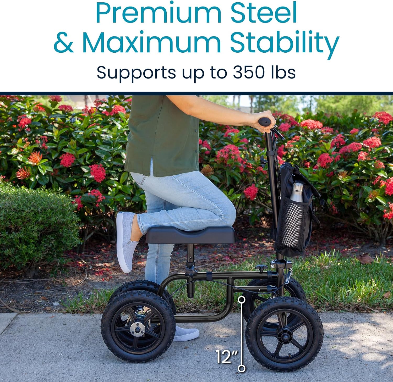 Vive Mobility Quad Knee Walker with Steering Handle, Seated Knee Scooter Aid

