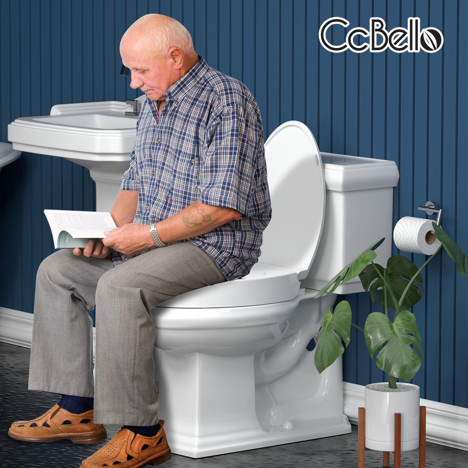 CCBELLO Elongated Raised Toilet Seat Riser with Slow Close Hinges, Heavy Duty

