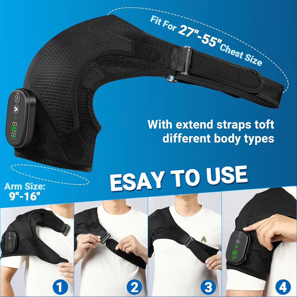 Cordless Heated Shoulder Massager with 3 Heat and Vibration Shoulder Wrap

