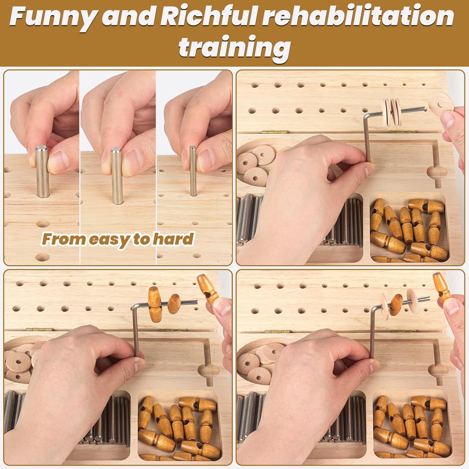 Wooden Pegboard for Hand Therapy, 36-Hole Fine Motor Dexterity Rehab Tool

