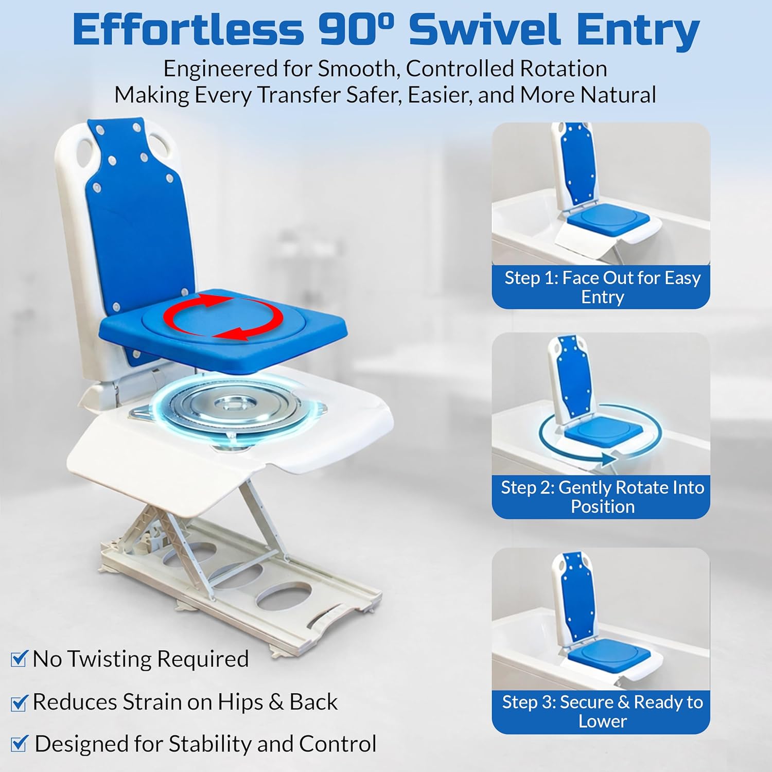 Platinum Health Tranquilo Electric Bath Lift with Rotating Padded Seat, 300 lb

