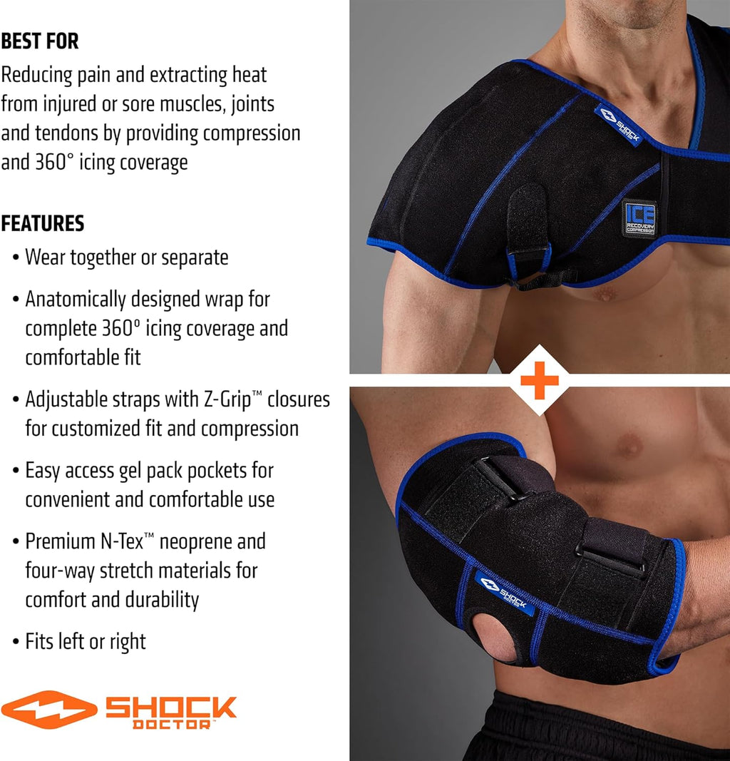 Shock Doctor Ice/Heat Compression Shoulder & Elbow Wrap Brace with Gel Packs

