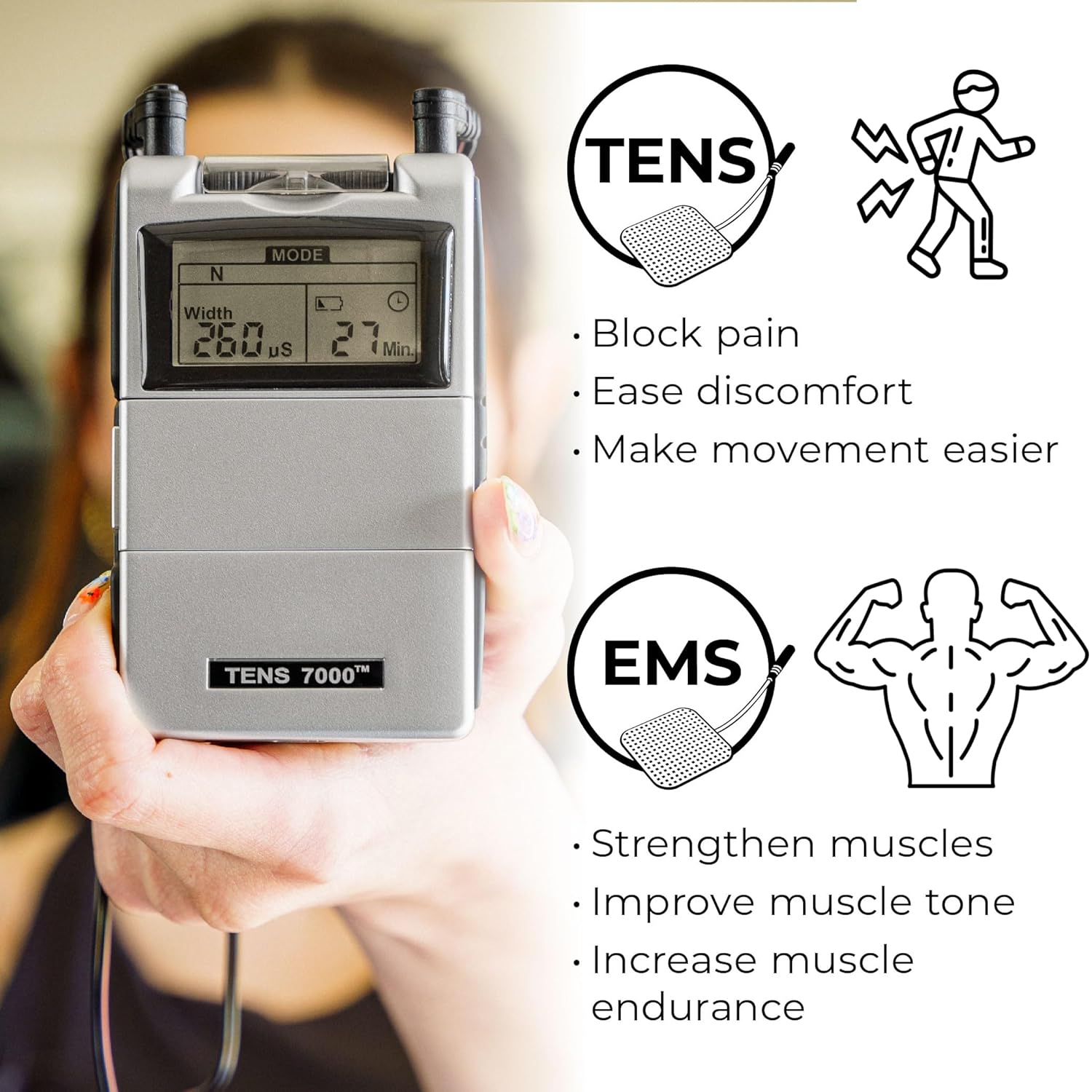 TENS 7000 Rechargeable TENS EMS Muscle Stimulator for Back Pain Relief


