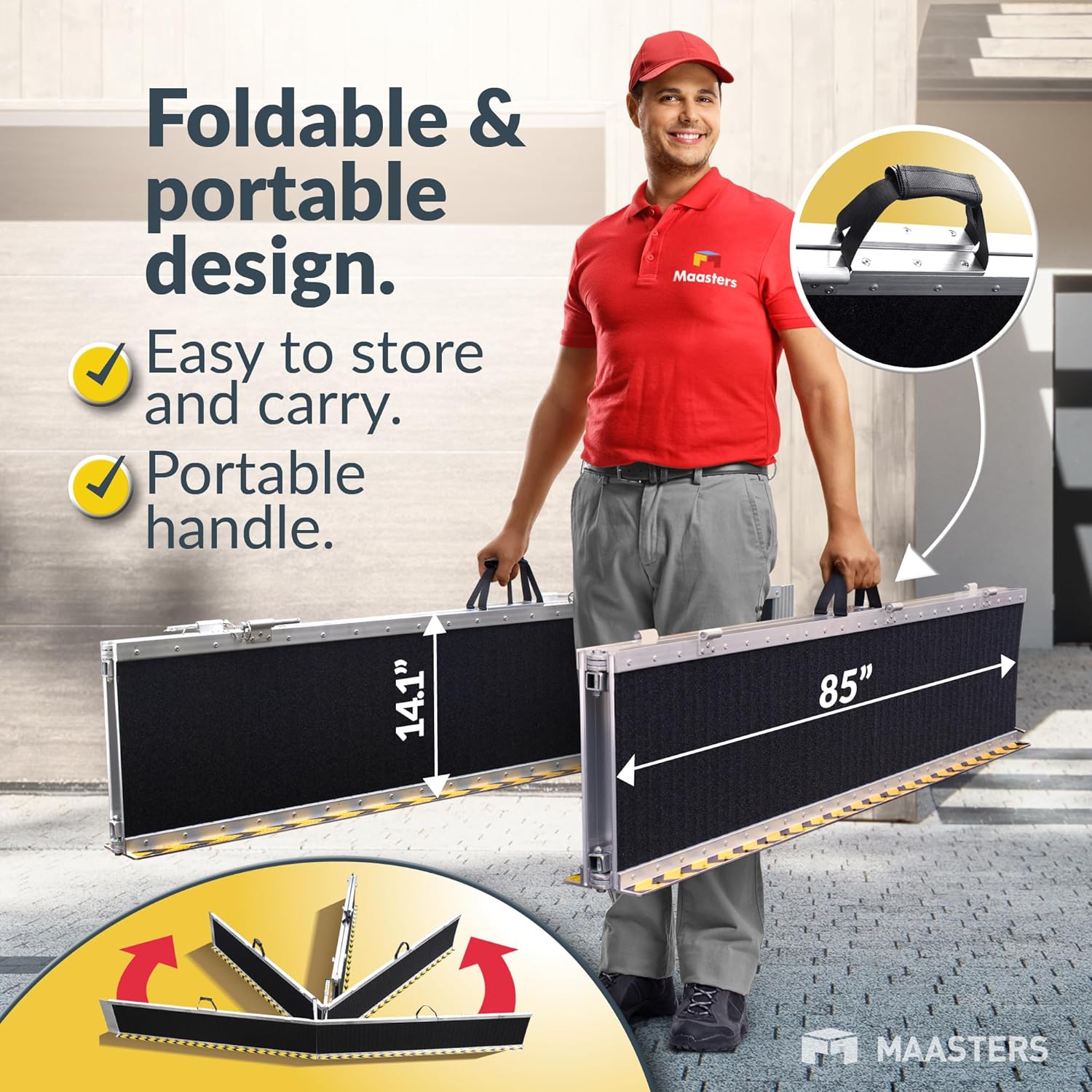 MAASTERS Portable Aluminum Wheelchair Ramp, 14 ft Folding Ramp, 600 lb Capacity

