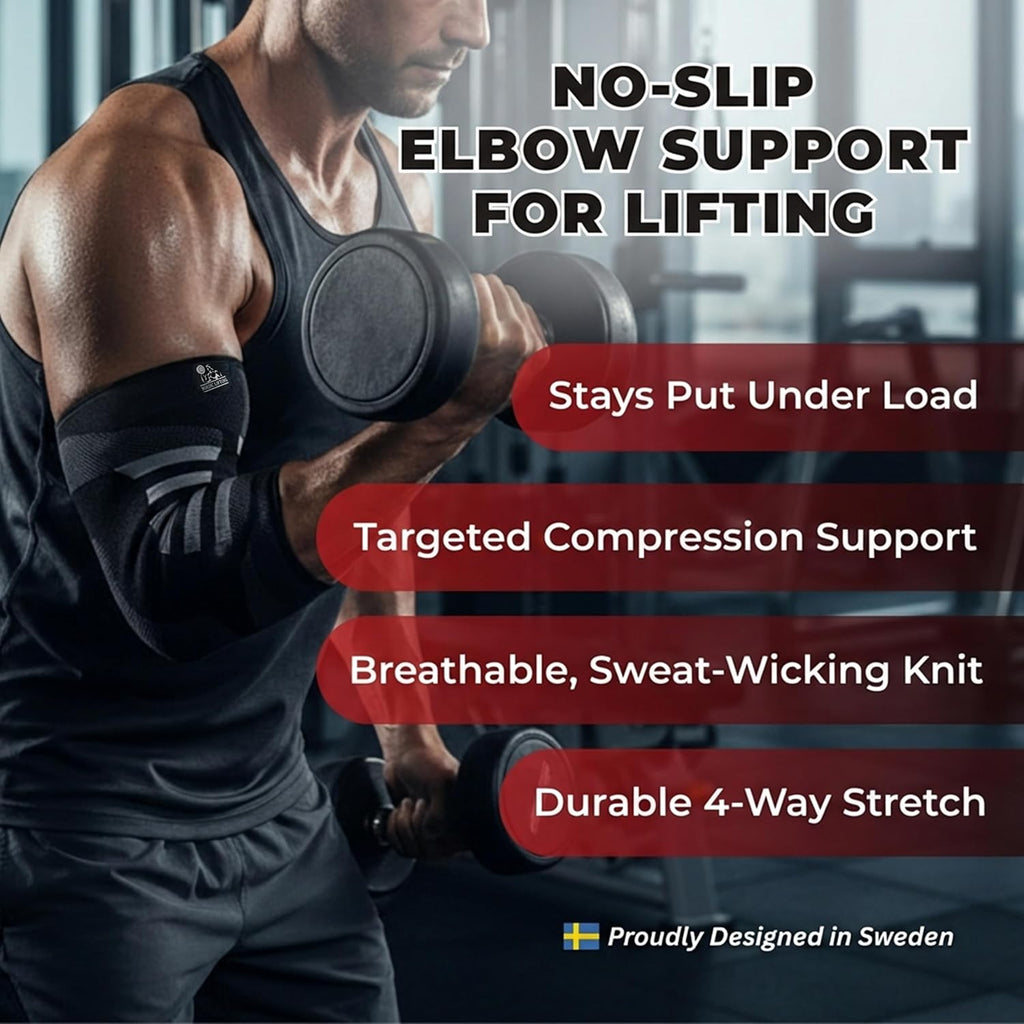 Nordic Lifting Elbow Compression Sleeves - Tendonitis & Golfers Elbow Brace, 1 Pair

