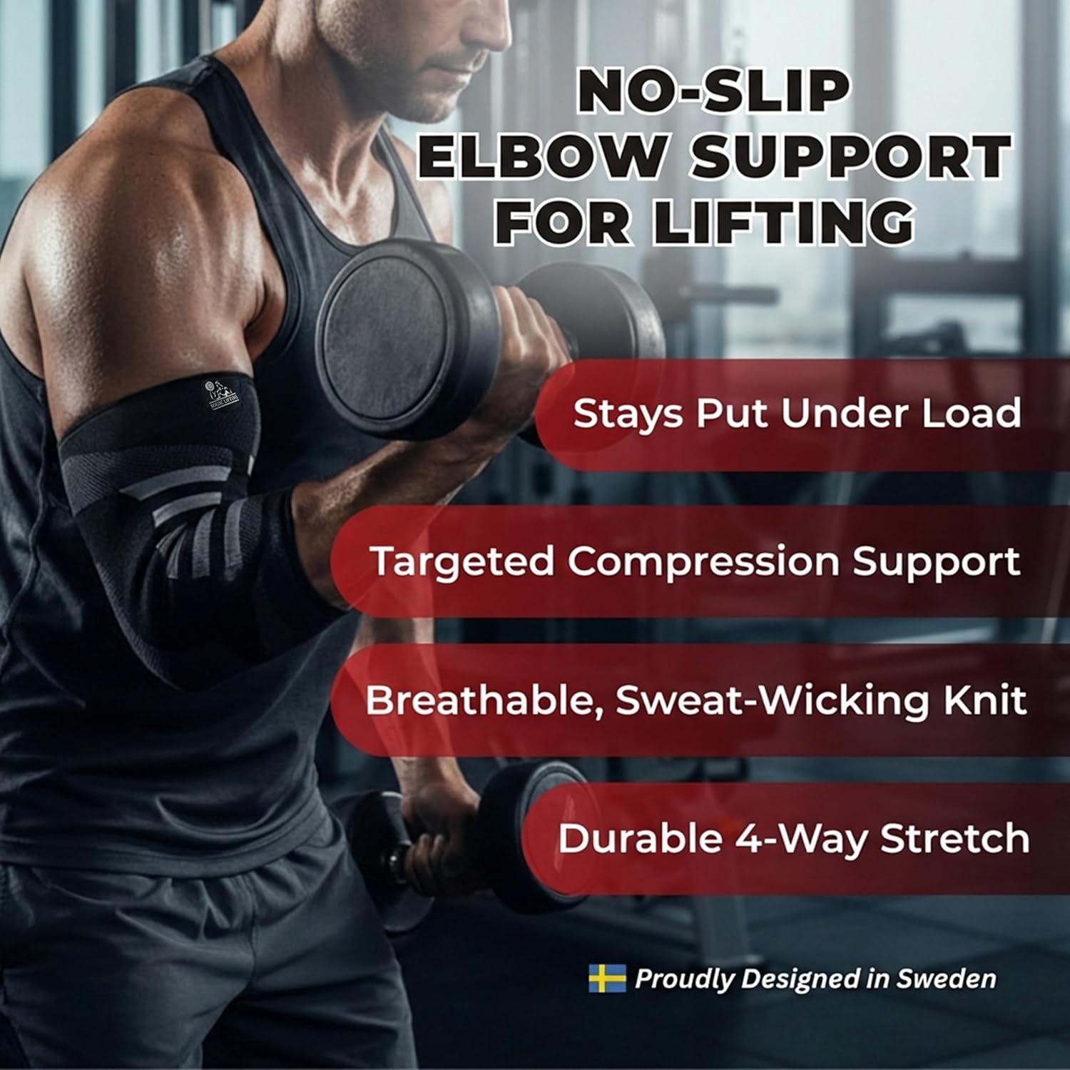 Nordic Lifting Elbow Compression Sleeves - Tendonitis & Golfers Elbow Brace, 1 Pair

