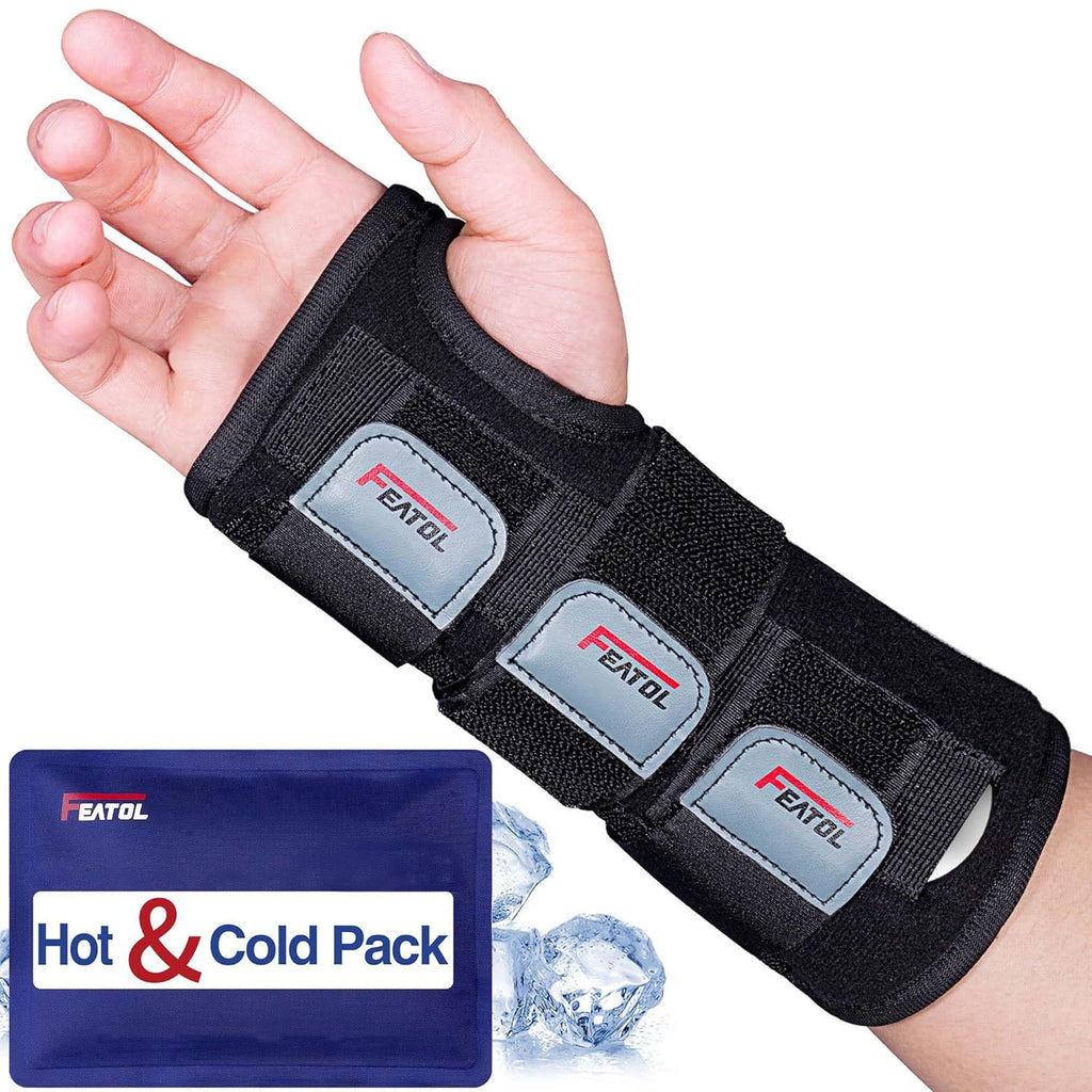 FEATOL Wrist Brace for Carpal Tunnel, Night Support Splint with Removable Ice Pack

