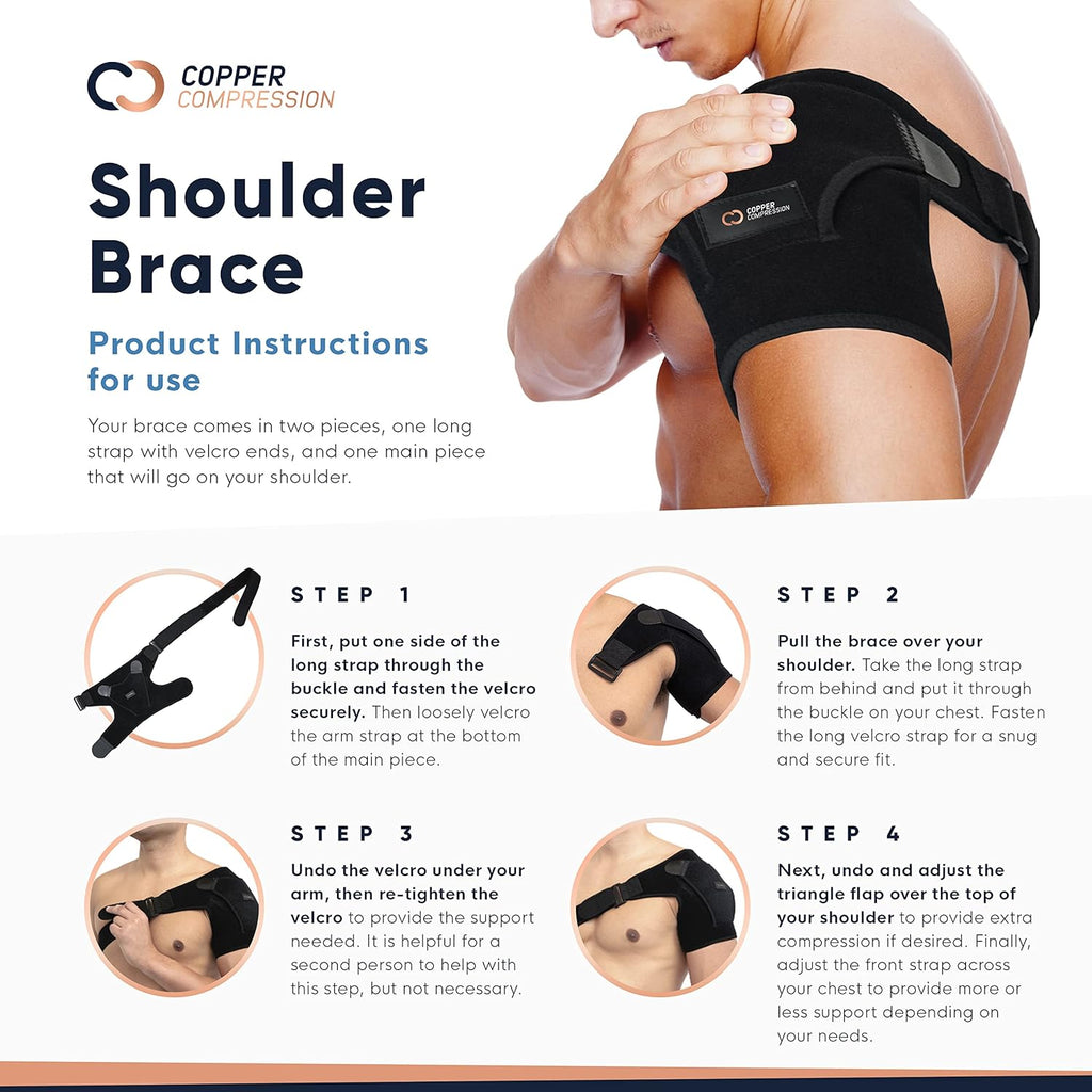 Copper Compression Shoulder Brace Immobilizer for Rotator Cuff Injuries, Adjustable

