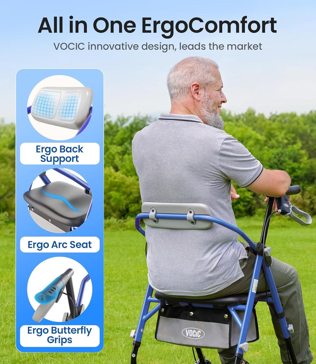 VOCIC Z11 Rollator Walker with Seat, Max 380 lb, Foldable All-Terrain

