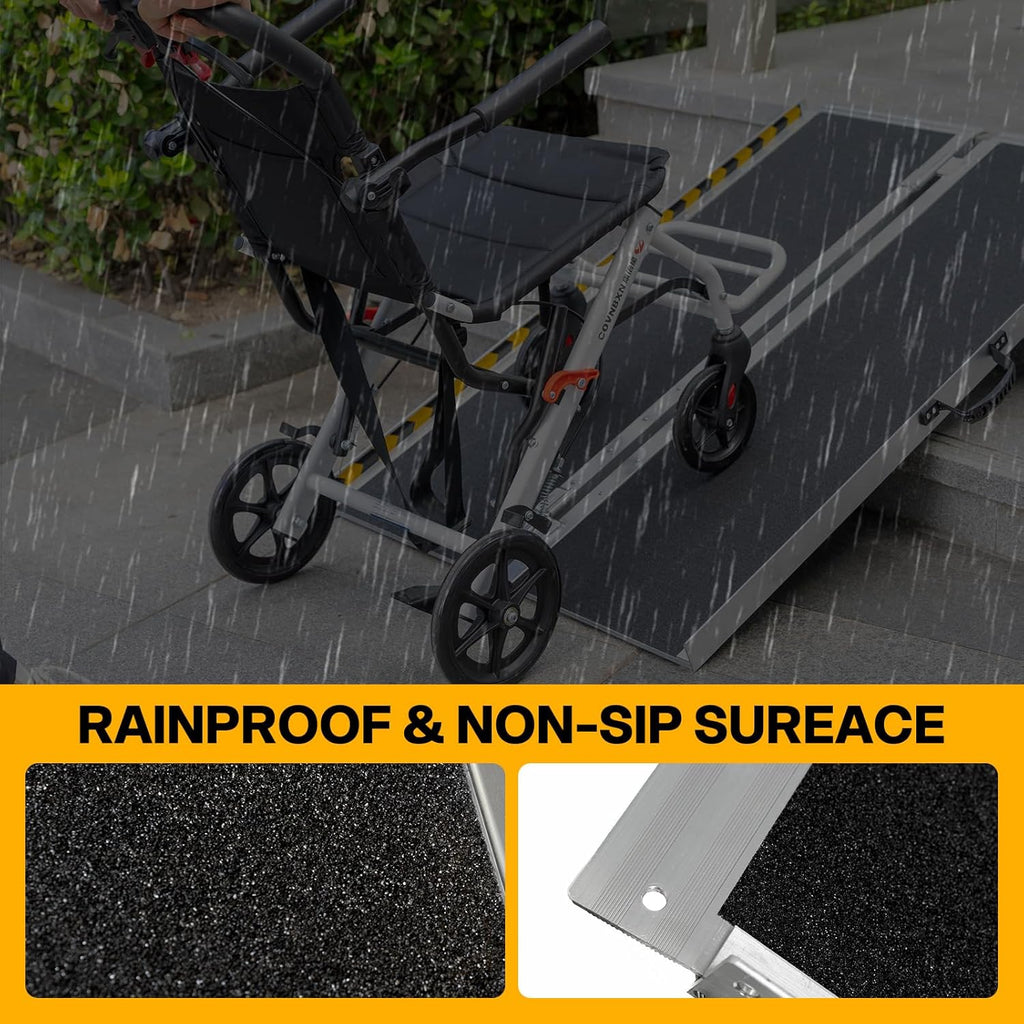 Vie Triomphe Portable Wheelchair Ramp Folding Aluminum Non-Slip Entry Ramp

