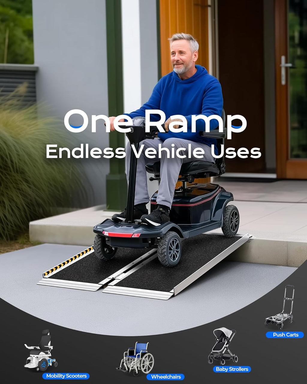 Portable Wheelchair Ramp for Steps, Non-Slip Aluminum, 800 lb Capacity

