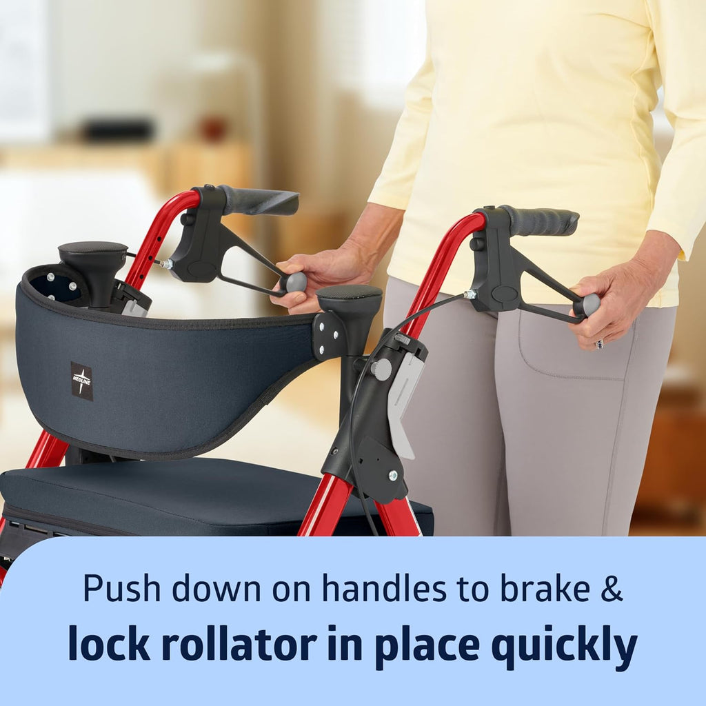 Medline Empower Rollator Walker with Memory Foam Seat, 8" Wheels, Cupholder, 300 lb

