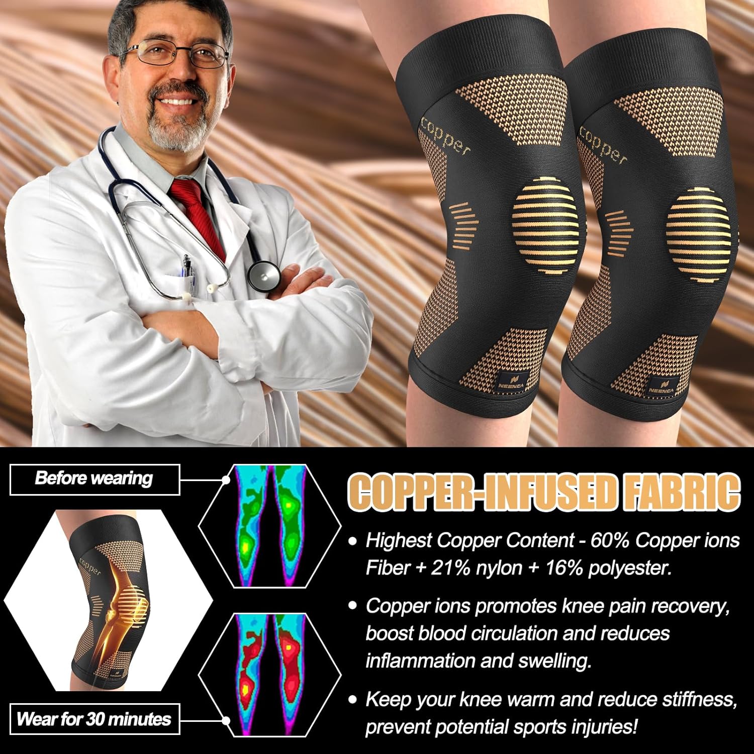 NEENCA Knee Compression Sleeve for Knee Pain, Arthritis, ACL & Joint Support

