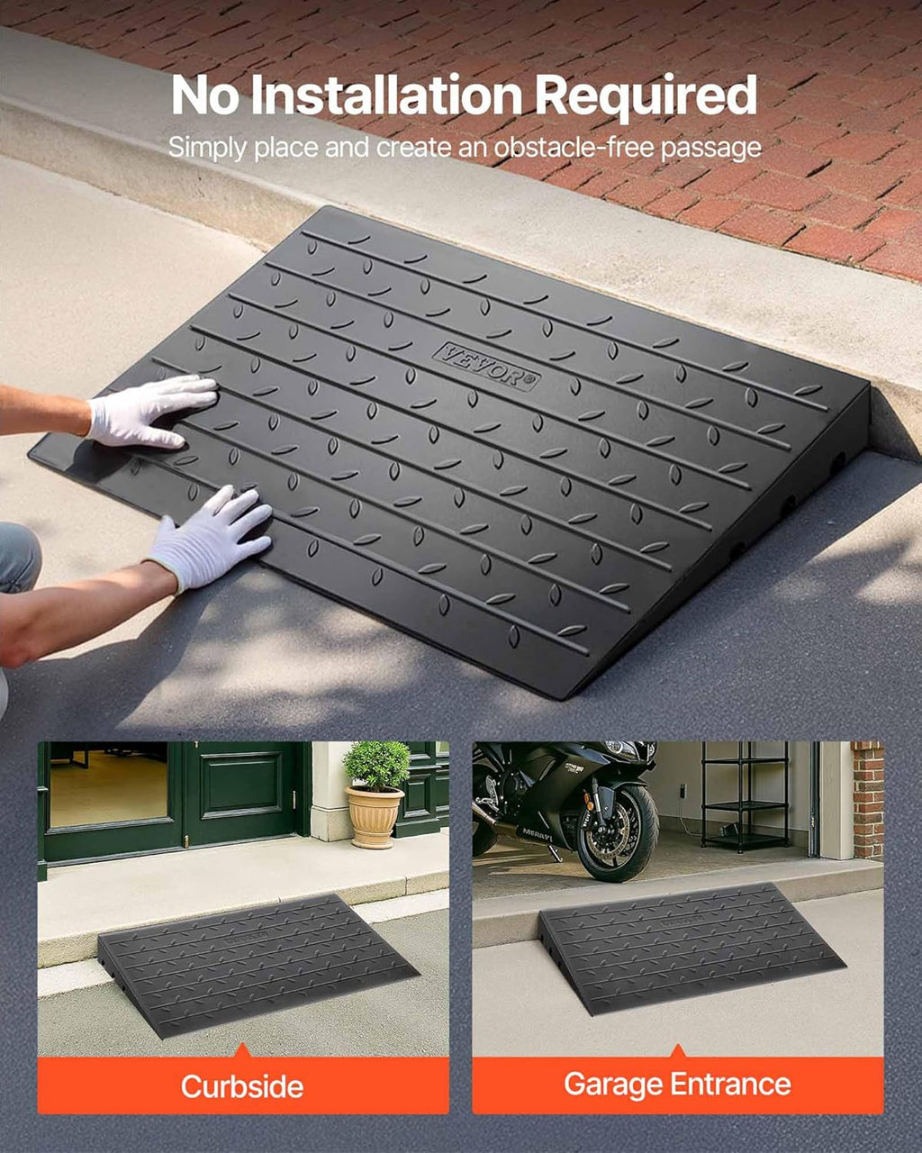 VEVOR Rubber Threshold Ramp with Cable Cord Cover, No-Slip Doorway Curb Ramp

