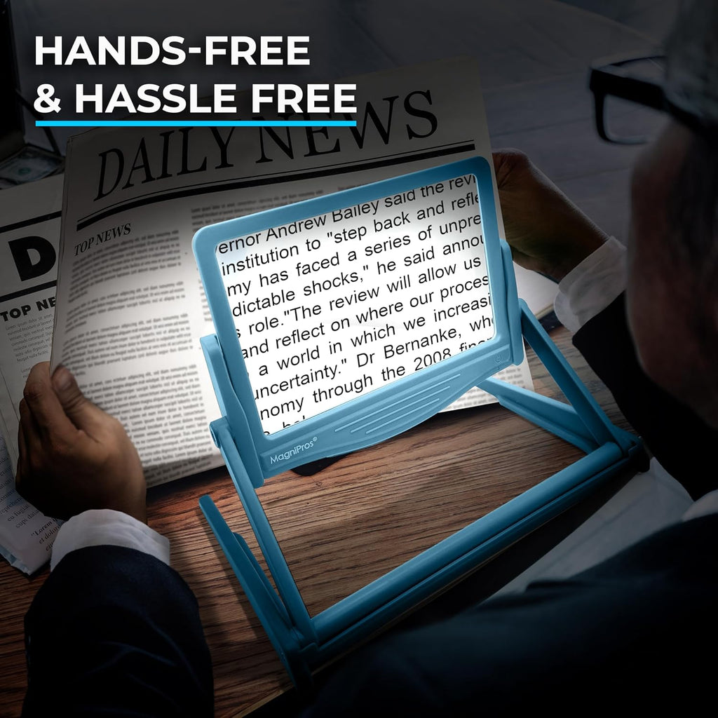 MagniPros 5X Full Page LED Hands-Free Magnifying Glass with Detachable Stand


