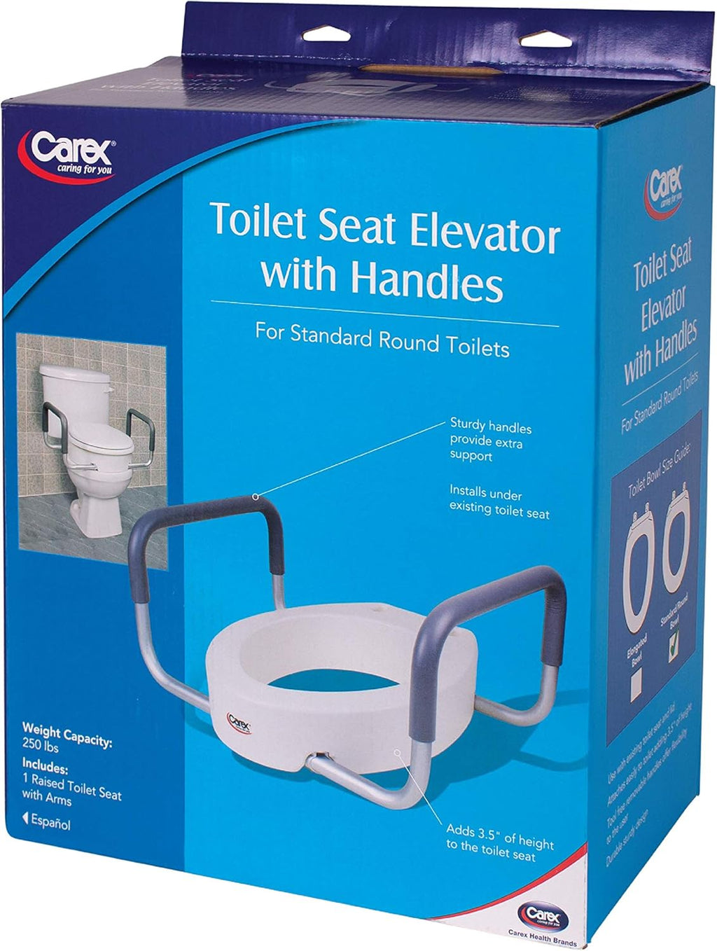 Carex 3.5 in Raised Toilet Seat Riser with Arms, Padded Handles, 300 lb Capacity

