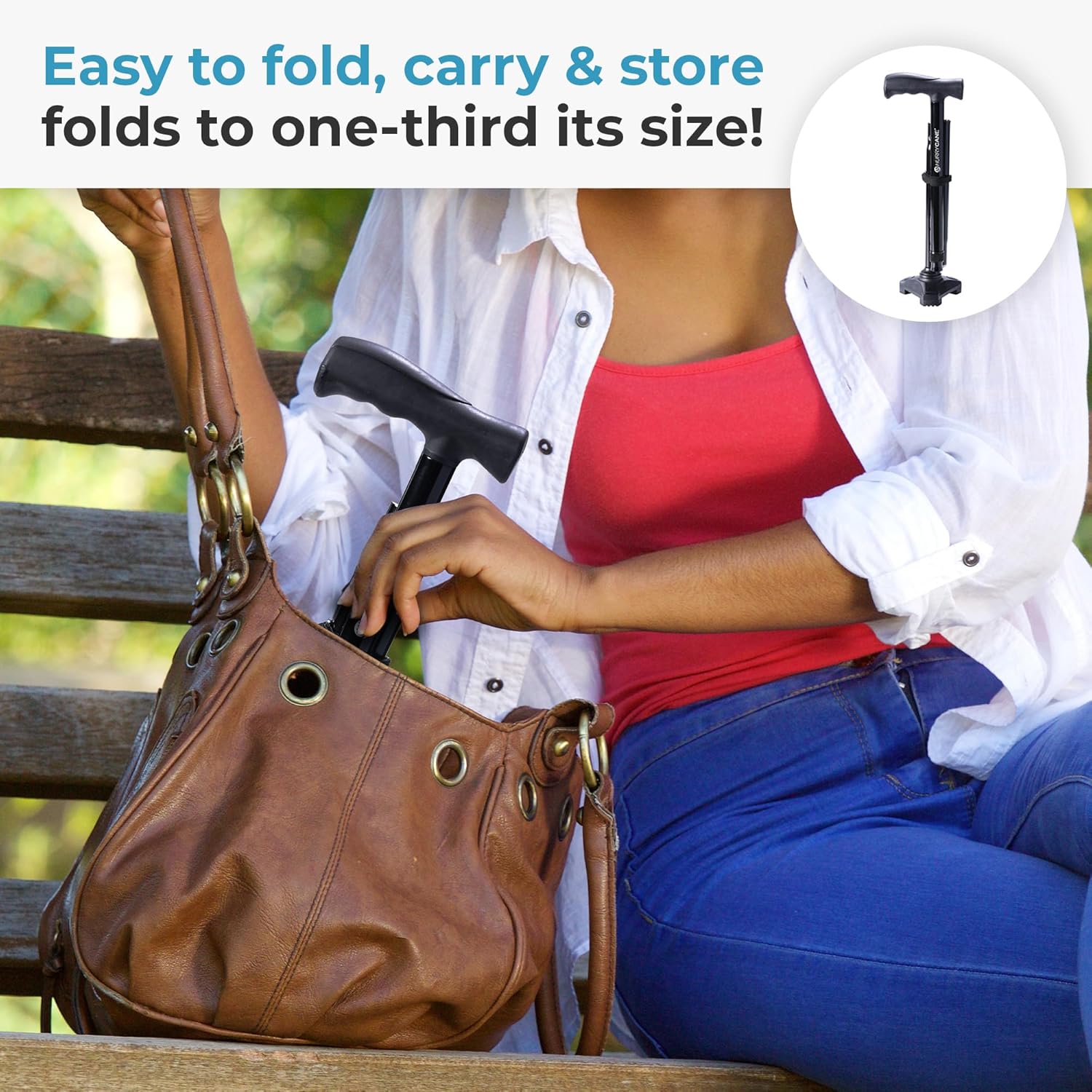 HurryCane Freedom Edition Foldable Walking Cane with T Handle

