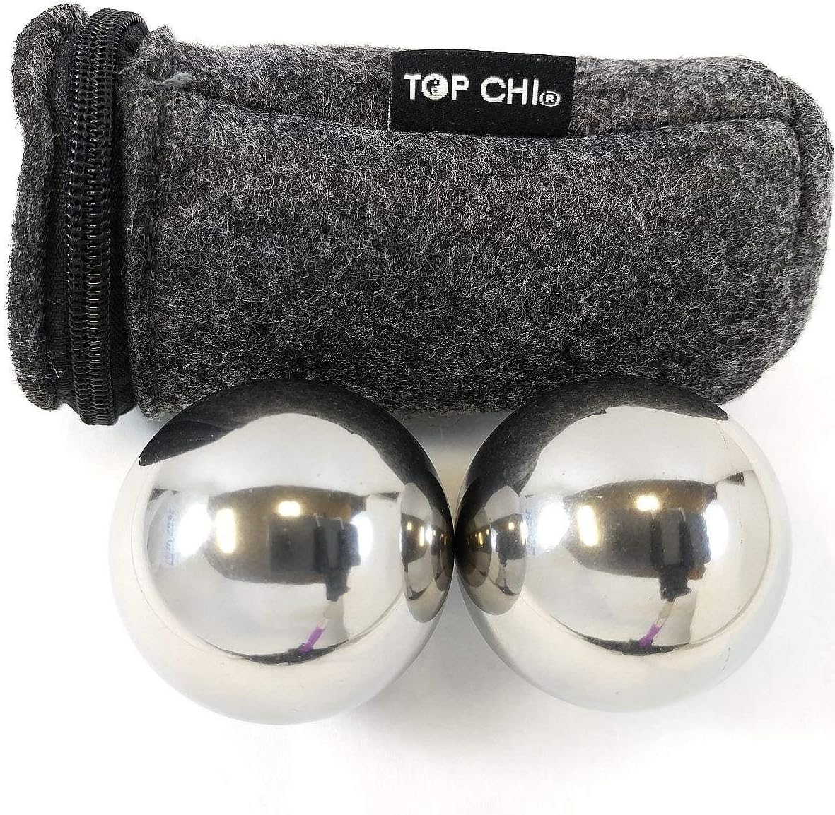 Top Chi Baoding Balls Solid Stainless Steel Non-chiming Hand Therapy Exercise Pouch

