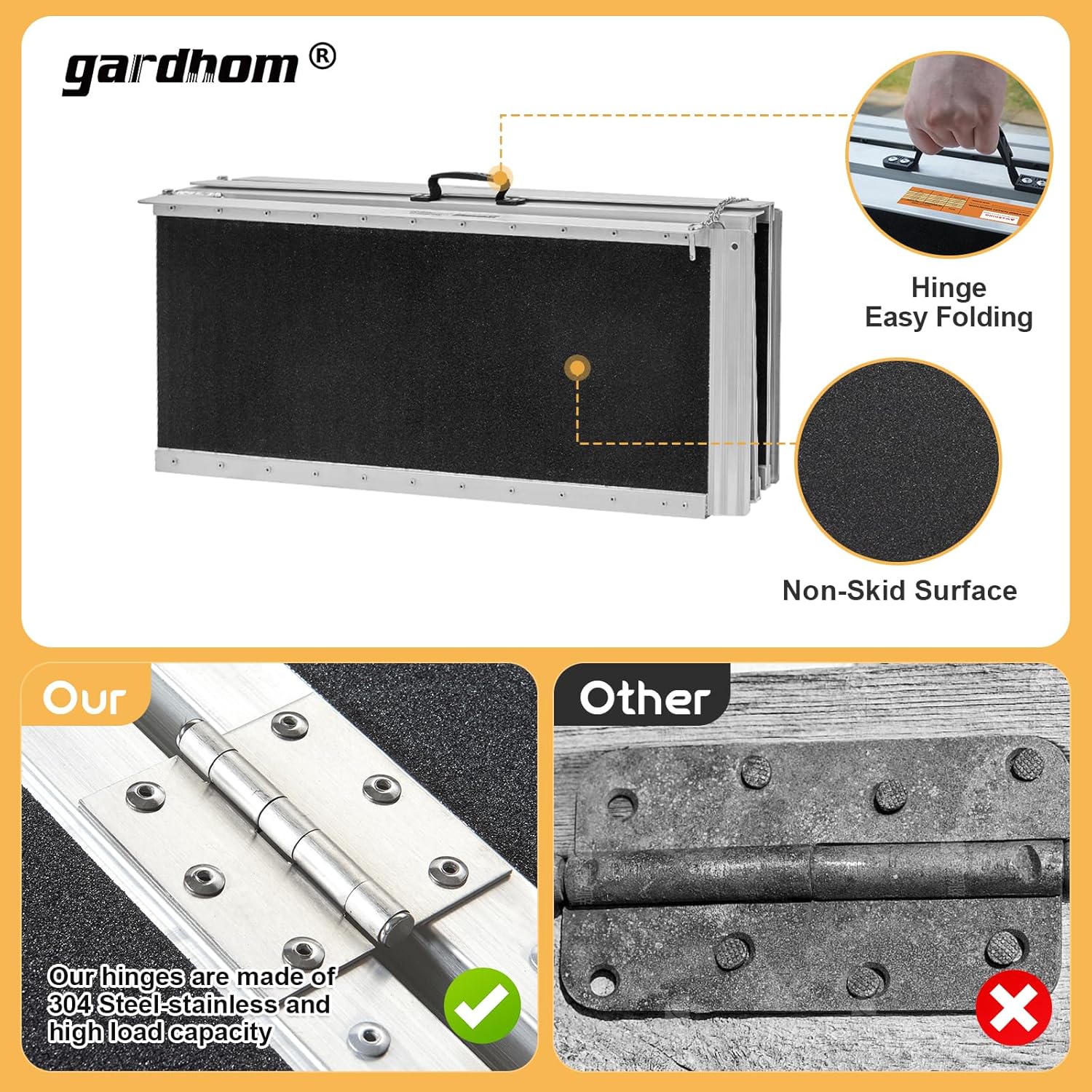 gardhom Wheelchair Ramp Foldable Aluminum Anti-Slip for Home Steps Threshold Doorways

