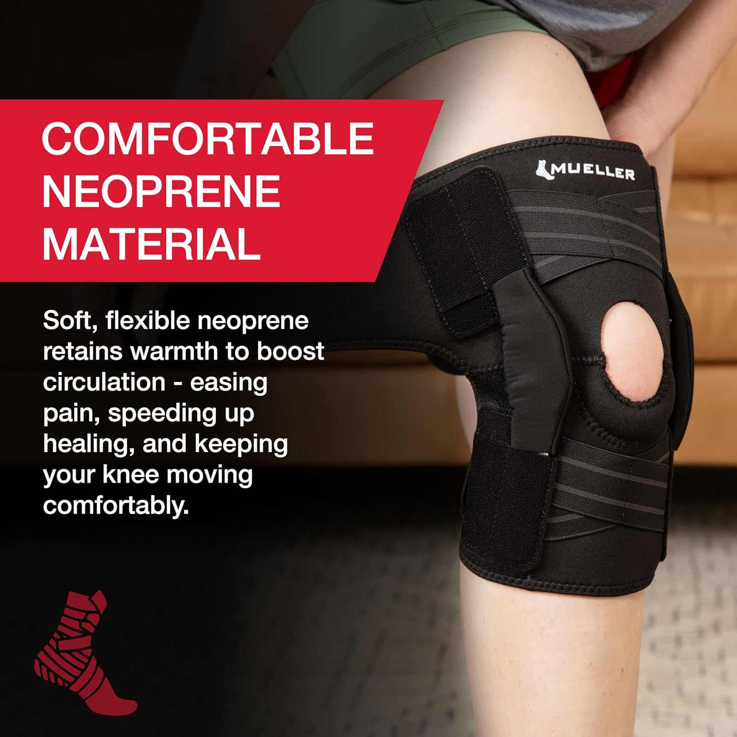 Mueller Hinged Knee Support Self-Adjusting for Compression and Pain Relief, Men/Women

