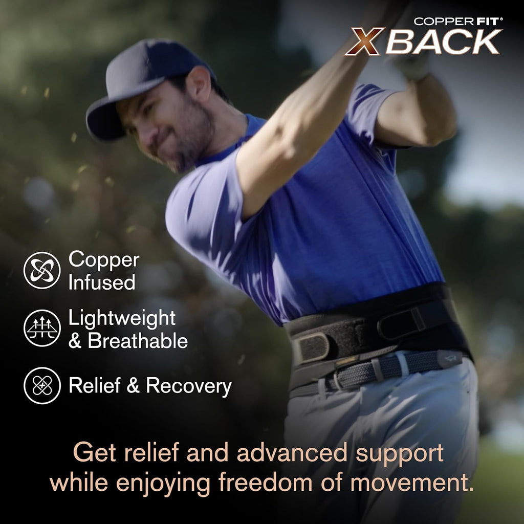 Copper Fit X-Back Adjustable Lumbar Support Brace for Lower Back Pain, Unisex

