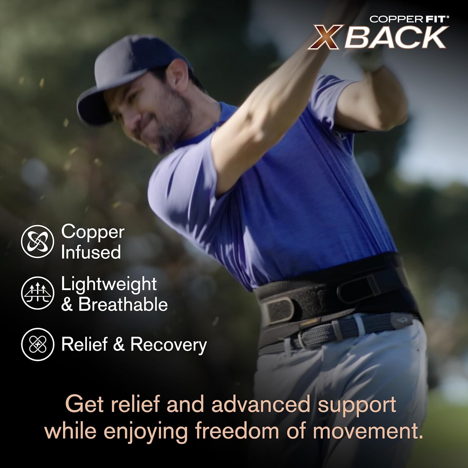 Copper Fit X-Back Adjustable Lumbar Support Brace for Lower Back Pain, Unisex

