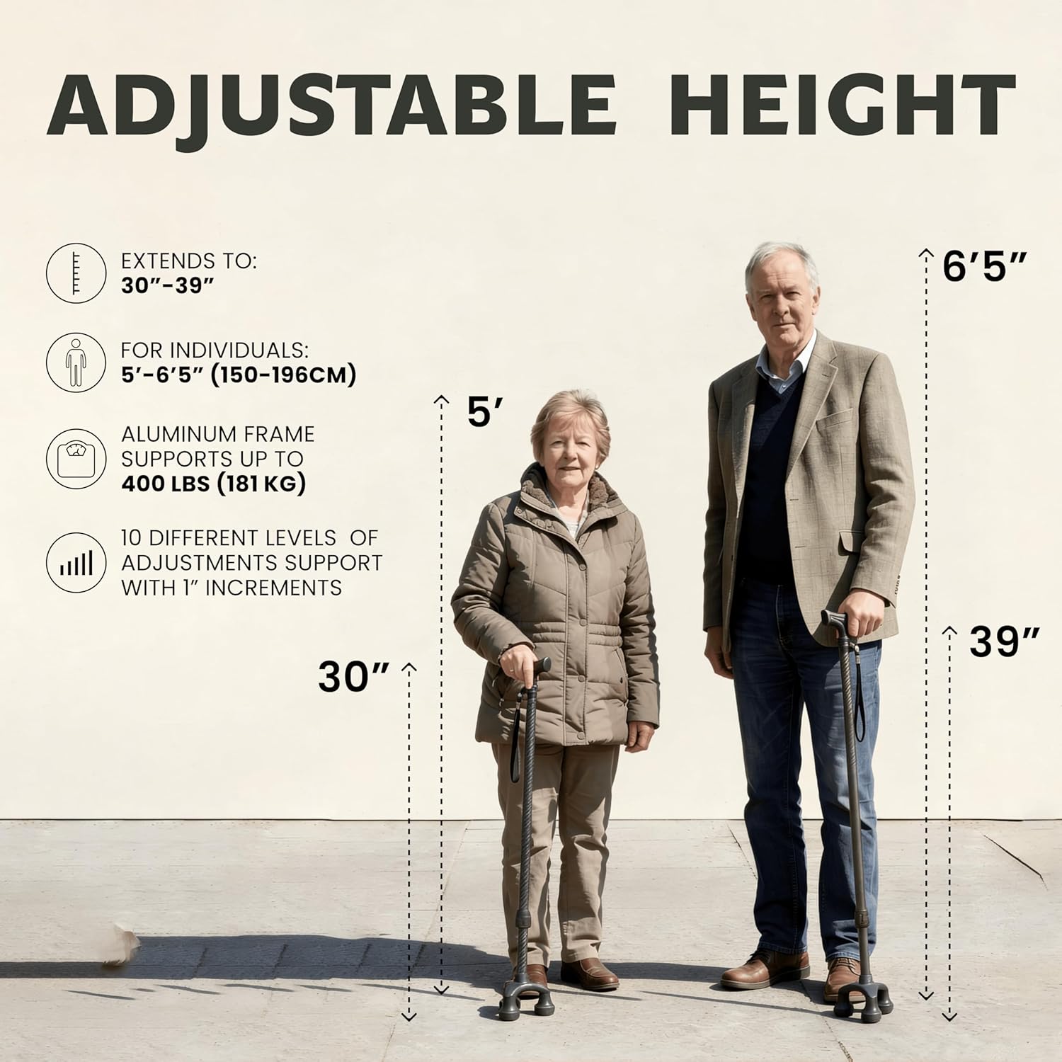 Dr. Aid Adjustable Aluminum Walking Cane, 3 and 4 Prong Mobility Stick, Non-Slip


